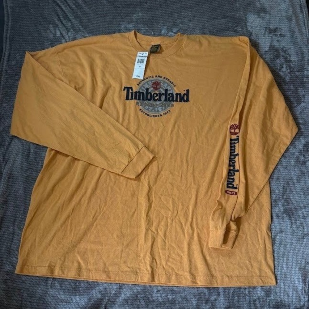 Timberland Rugged Gear Long Sleeve T-Shirt Mustard Yellow Mens 3XL NWT USA Y2K